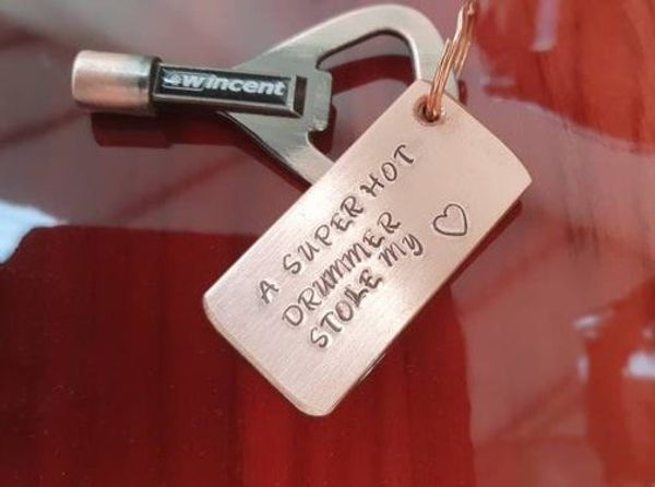 'A SUPER HOT DRUMMER STOLE MY ❤' Solid Metal Plate Key-ring