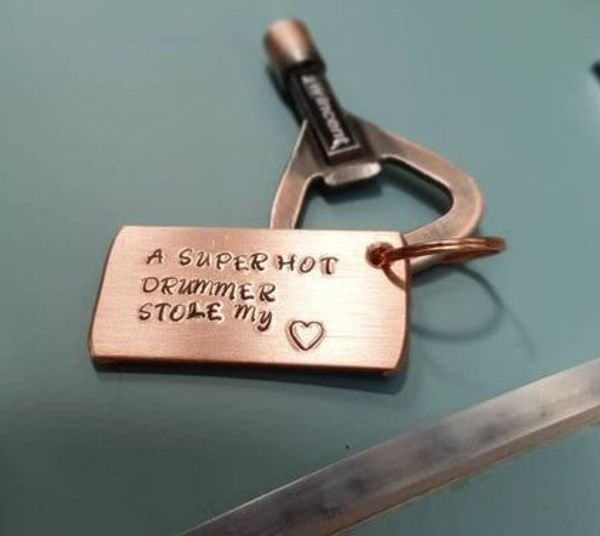 'A SUPER HOT DRUMMER STOLE MY ❤' Solid Metal Plate Key-ring