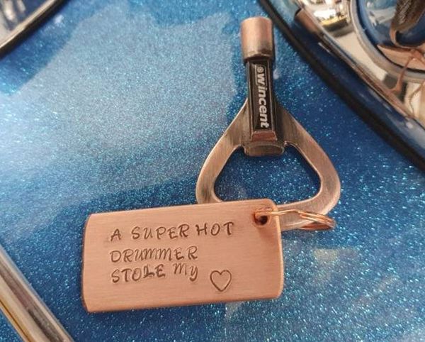 'A SUPER HOT DRUMMER STOLE MY ❤' Solid Metal Plate Key-ring