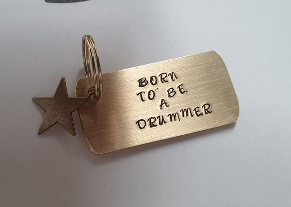 'BORN TO BE A DRUMMER' Solid Metal Plate Key-ring