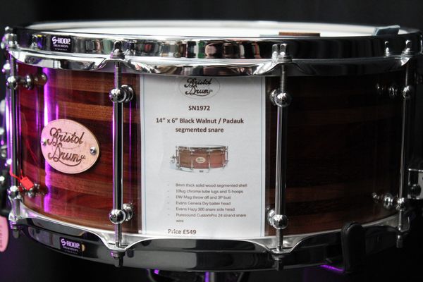 Bristol Drum Co. Segmented Black Walnut & Paduak 14" x 6" Snare Drum