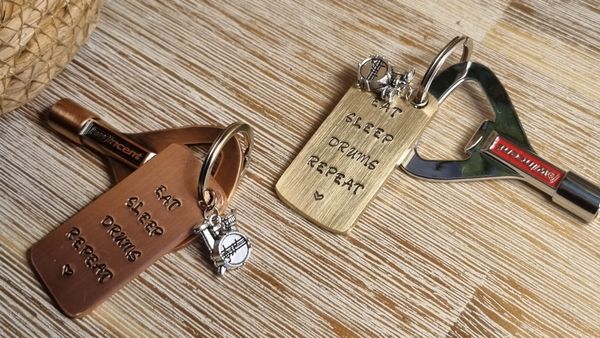 'EAT SLEEP DRUMS REPEAT' Solid Metal Plate Keyring