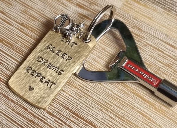 'EAT SLEEP DRUMS REPEAT' Solid Metal Plate Keyring
