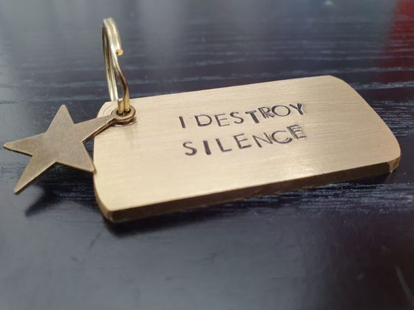 'I DESTROY SILENCE' Solid Metal Plate Key-ring