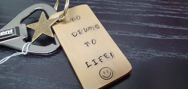 'NO DRUMS NO LIFE' Solid Metal Plate Key-ring