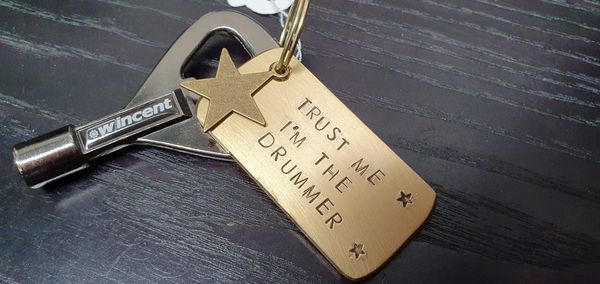 'TRUST ME I'M THE DRUMMER' Solid Metal Plate Key-ring