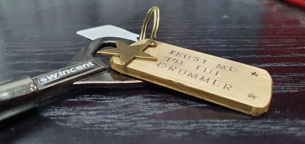'TRUST ME I'M THE DRUMMER' Solid Metal Plate Key-ring